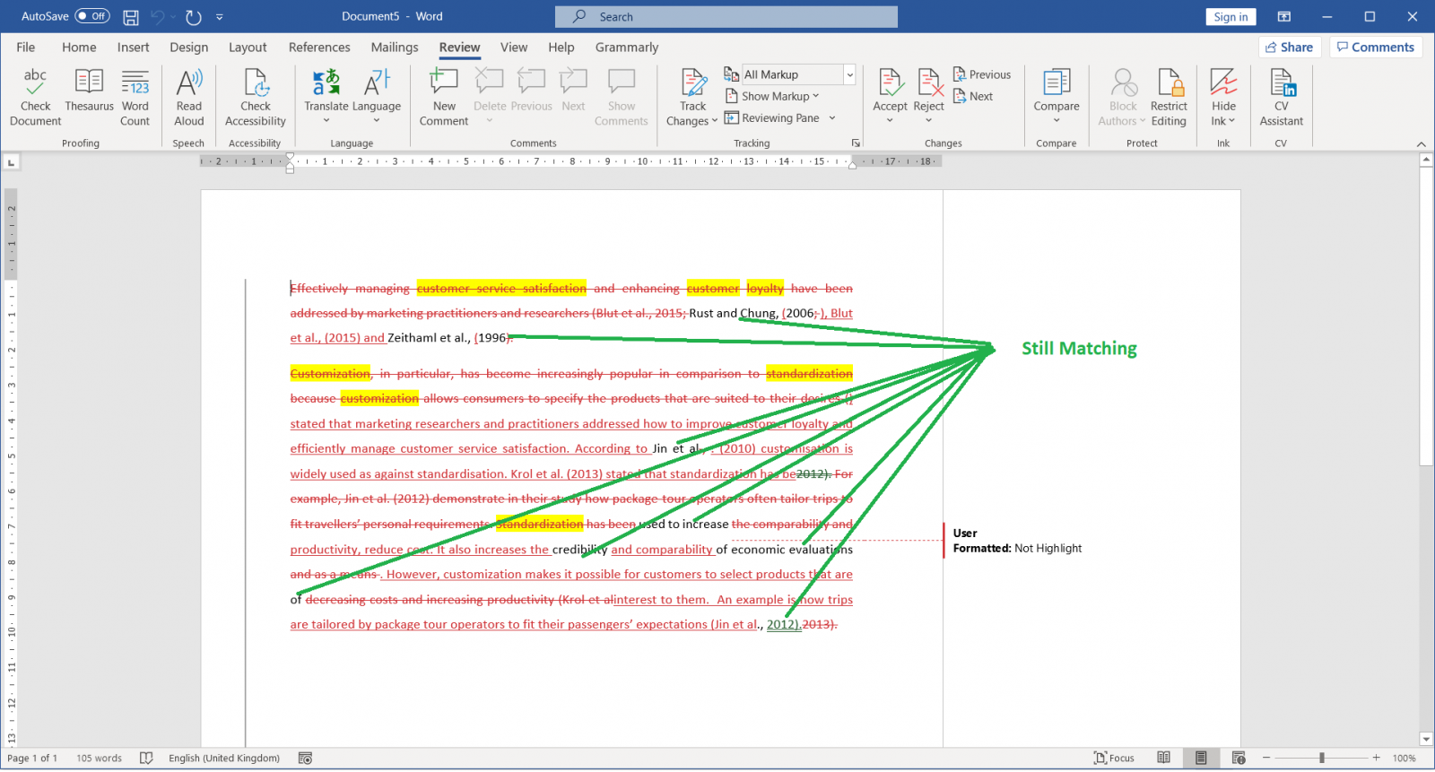 Microsoft Office Review Tab Comparison Report